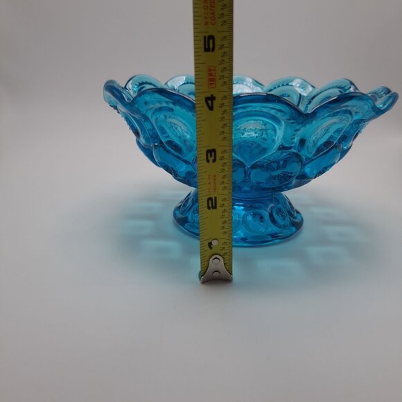 LE Smith Blue Glass Moons & Stars Scalloped Edge Pedestal Bowl Compote - Picture 2 of 13
